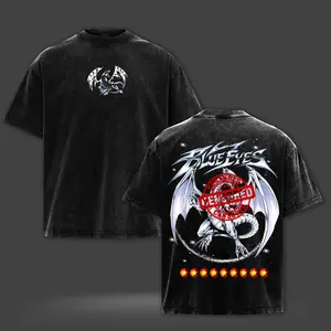 Blue Eyes White Dragon - YGO Vintage Washed Oversize Heavyweight Cotton Graphic T-Shirt Tee Dragon Power Back Print Edition
