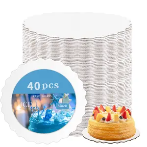 JCD 40pcs 8-inch White Wave Cake Board, Food-Grade Cardboard, Thinner but Stronger, Anti-Oil, Anti-Slip, Matte & Shiny Surfaces, Ideal for Baking, Parties, and Decor