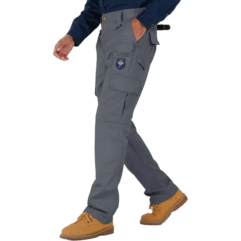 Wantdo Men's Flame Resistant Cargo All Purpose Pants - 7.5 oz Cotton Twill Relaxed Fit FRC Work Pants with Elastic Waist, 7 Pockets for Tough Industrial Use, Cargo Pants