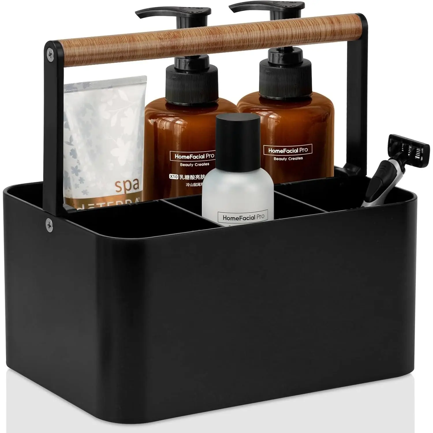 Portable shower storage basket for dormitory use: Bathroom storage basket with handle and adjustable dividers, plastic shower basket for storing toiletries, cosmetics, and dressing accessories, shower storage basket suitable for college use