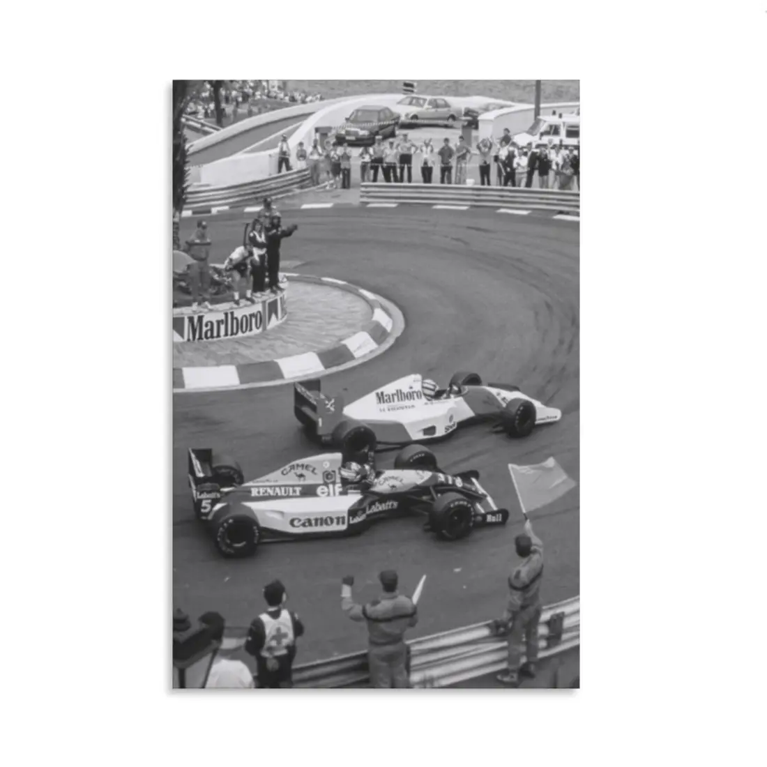 Vintage Black-White F1 Formula 1 Artistic Poster Print, Motorsport Photography Printed Paper Decor, Garage Wall Accessory for Motorsport Enthusiasts with Frame Decoration, Elegant