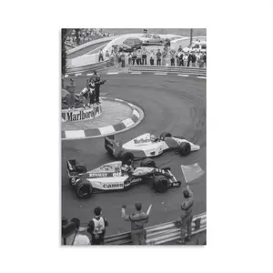 Formula 1 Poster, black and white vintage print, motorsport wall art, F1 photography, elegant decor, retro F1 poster