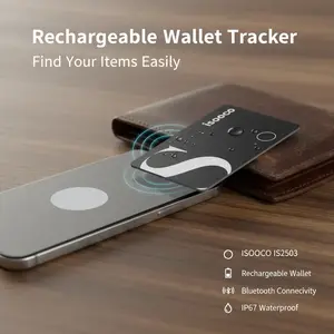 ISOOCO IS2503 Rechargeable Bluetooth Wallet Tracker Card, Wireless Charging Smart Tag for iOS & Android, IP67 Waterproof Slim Finder for Wallets, Luggage, Keys