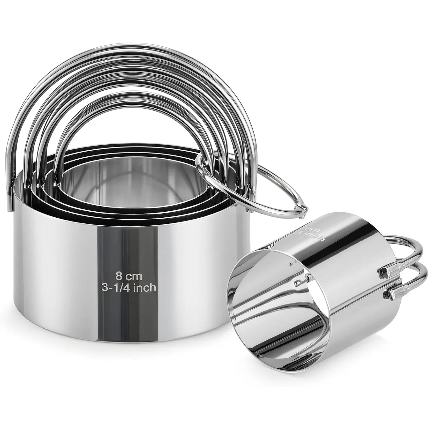 Biscuit  Set with Handle, 5 count Stainless Steel Round Cookie  Tool, Multi Size Circle Dough Donut Cutters for Baking Cakes, Biscuits, Pastry Dough