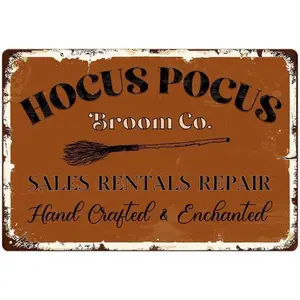 Aluminum Halloween Decorations Vintage Hocus Pocus Poster Hanging Plaque Wall Decor for Home Kitchen Porch Yard 8x12 Inch