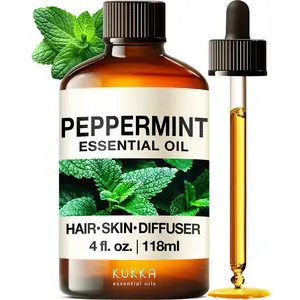 KUKKA Peppermint Essential Oils 4 fl oz for Hair Face Diffuser Organic Green Scent Liquid Treatment Aromatherapy for Soap Making Haircare