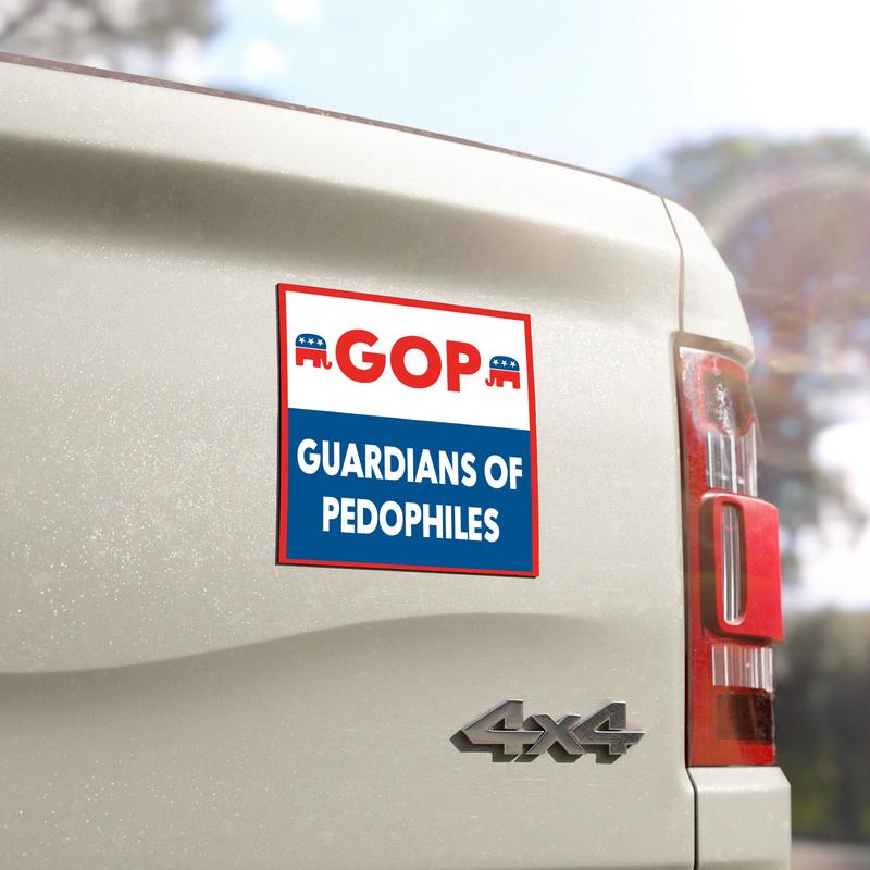 GOP Guardians Of Pedophiles Car Magnet, Thermal Laminated Waterproof Political Magnet, Anti-Trump Anti-MAGA Design, Trump Is On The List Graphic