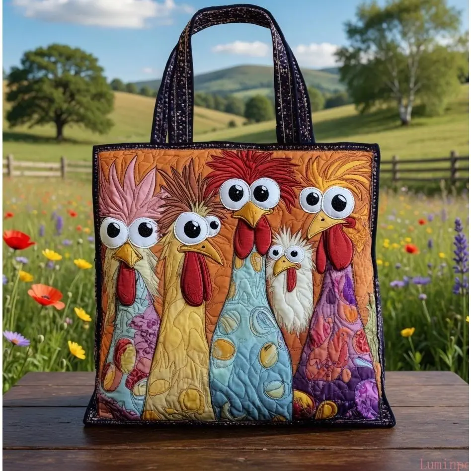Bohemian 3D Chicken Print Canvas Tote Bag, Lightweight Durable Handheld Shopper, Spacious Stylish Daily Carryall Suitable For Shopping, Beach Outings, Travel, Work And Casual Outdoor Activities