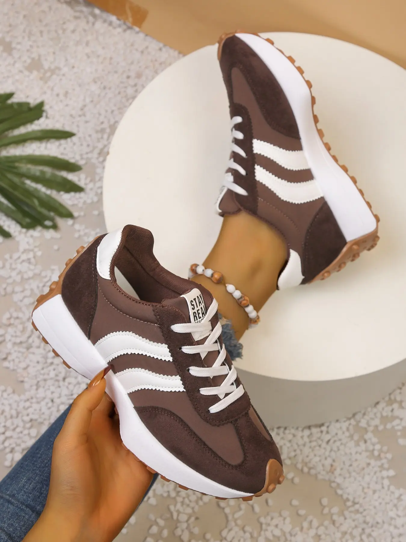 Women's Casual Sports Shoes, Elegant Fashion Sneakers, Round Toe Low Top, Lace-Up Thick Sole, Versatile Mesh Shoes for Spring & Fall, Mesh Design Sneakers
