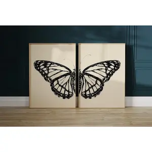 Black Sketch Butterfly Printable Wall Art Set of 2, Butterfly Print