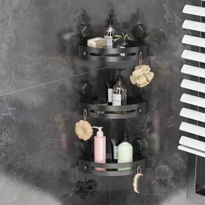 Upgrade Suction Cup Shower Caddy, 3 Tier Corner Shower Shelf with Hooks, No Drilling Wall Mounted Bathroom Organizer, Rustproof Shower Rack for Bathroom, Toilet, Kitchen Storage