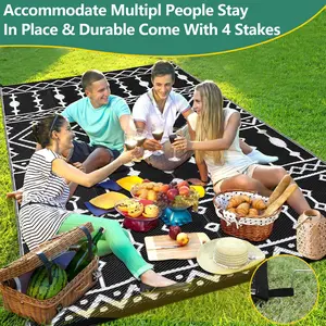 GARVEE 8x10 Waterproof Outdoor Rug – Heavy Duty Plastic Straw Reversible Mat, Weather Resistant & Easy Clean, Non-Slip Backing, Large Floor Carpet for Patio, RV, Porch, Balcony, Deck, Camping, High Traffic & Pet Friendly – Black & White