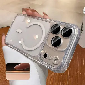 【 iPhone17 Pro max case 】Orange Anti yellow Airbag Ice Crystal magnetic Phone case iphone17 Pro Max 16 Air for iPhone case soft shell TPU Anti fall silicone