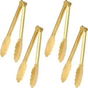 4 pack gold tongs for serving food 9 inch serving tongs gold buffet tongs stainless steel serving utensils metal kitchen tongs for salad steak appetizer snack and small food gold 9inch