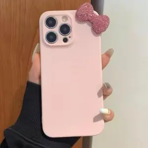 Cute Bowknot Design Phone Case with Rhinestone Decor, Fashion Phone Protective Case, Phone Accessories Compatible with iPhone 11 12 13 14 15 Pro Max, Cover
