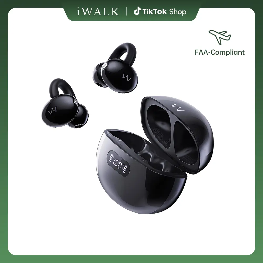 iWALK High Quality Open-Ear Clip Electronic Headset - Wireless Sports Earbuds, Bluetooth HiFi Stereo, LED Display, Lightweight, Sturdy Noise Free Charging, Black Audio for Running, Fitness summerwins,summerwins
