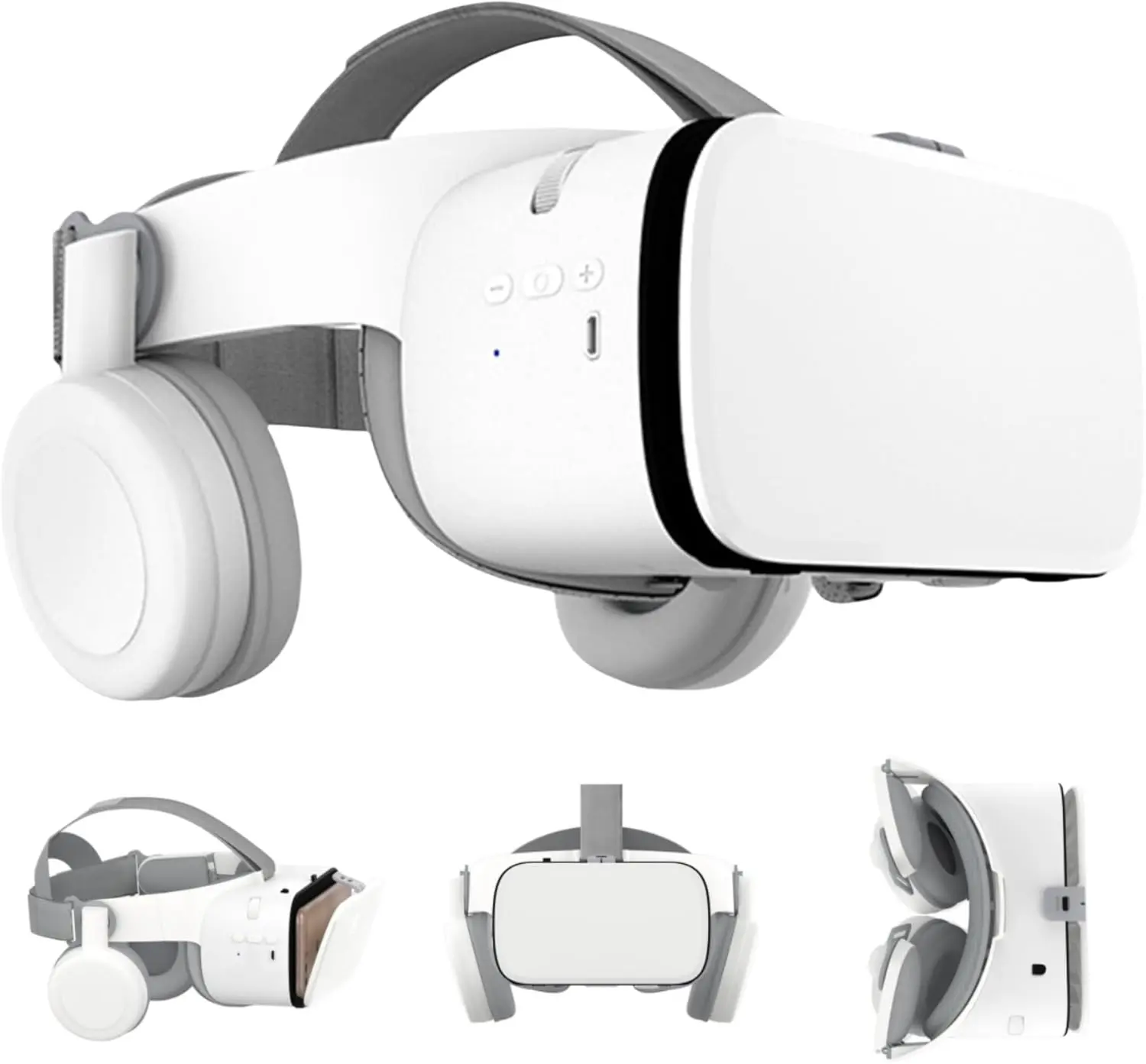 3D Virtual Reality Headset Holder for Smartphones - Adjustable Bluetooth Audio Device, Wearable USB-Cable Accessory with Microfiber Cloth, Ideal for 3D Games & Kids (White Only, Great as Gift, Compatible with iPhone X)