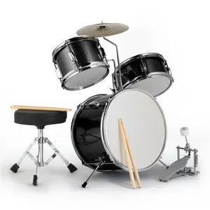 Kids' 3-Piece 14x10in Junior Percussion Set, Includes Pedal, Sticks, Wrench, and Black Stool