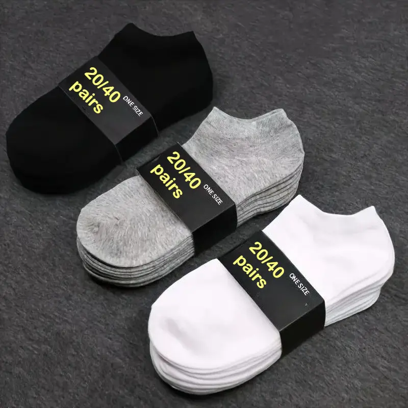 20/40 Pairs Socks for Men and Women, Black and White Gray Short Socks, No Wash, Anti Odor, Sweat Absorbing, Summer Thin Foot Bath Boat Socks