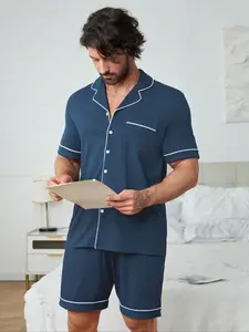 Men's Casual Shorts and Polo Button T-Shirt Set with Pockets, Short Sleeve Tees for Year-Round Comfort, Relaxed Home Wear