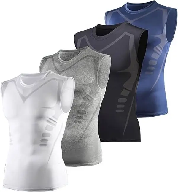 Men's 4-Pack Seamless Compression Sleeveless Tank Tops - Slim-Fit, Quick-Dry, Breathable Gymwear Sporty Tops for Gym Workouts, Outdoor Activities, Sporty Sports Tops