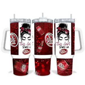 [Bar] Dr Pepper “This Girl Runs on Dr Pepper” 20oz & 40oz Stainless Steel Tumbler with Handle – Soda Lover Fan Insulated Mug, Classic Beverage Street Style Cup, Leakproof Travel Gift.