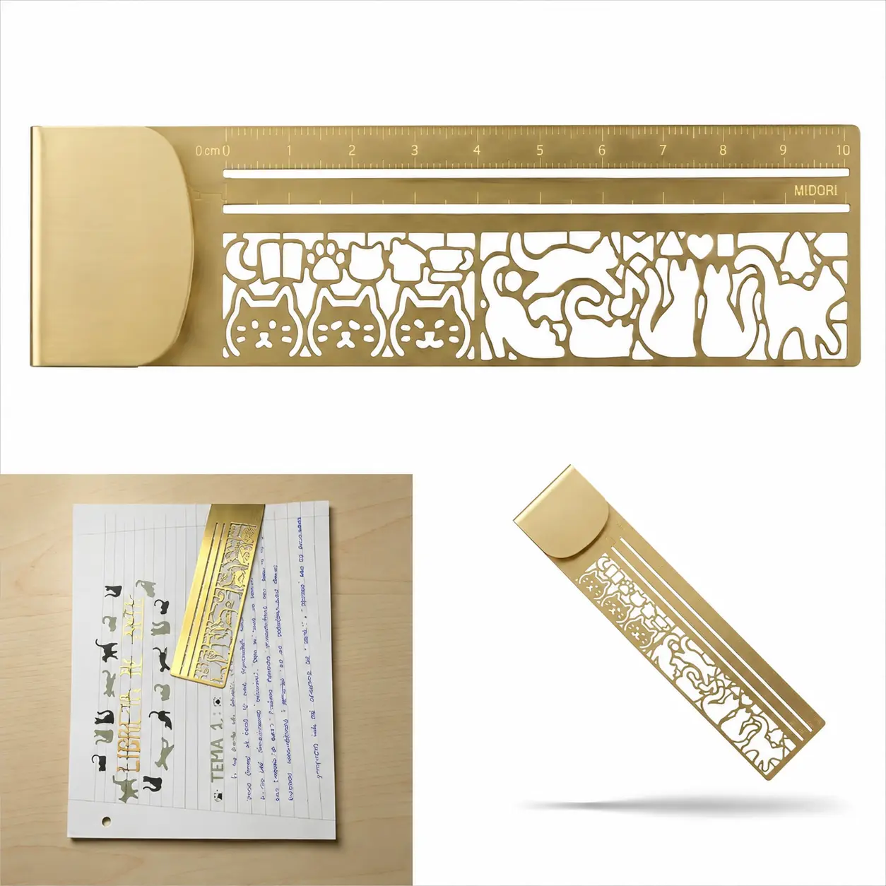 Cute Hollow Cat Metal Bookmark Ruler, 2-in-1 10cm Measuring Ruler, Portable Cartoon Bookmark for Journaling, Planners, Notebooks, School & Office Supplies