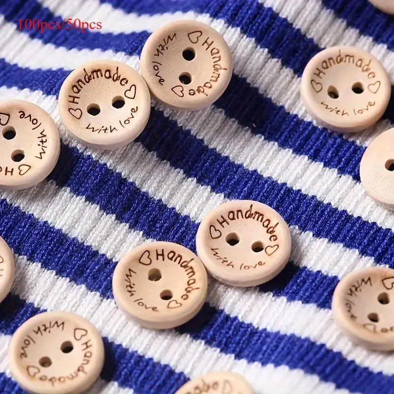 [Handmade Wooden Buttons] 50pcs Handmade Wooden Buttons | 3 Sizes (0.59", 0.79", 0.98") - Natural Finish, 2-Hole Decorative Sewing Buttons for DIY Crafts & Clothing