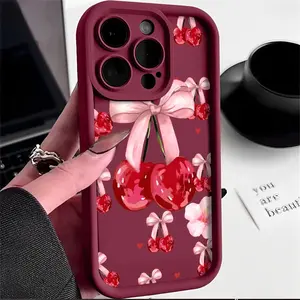 Cherry Bow Case for iPhone 17 Pro Max 16 16e 15 14 Plus 13 12 Mini 11 Air X XS Pattern Soft TPU Rubber Camera Protection Rugged Mobile Phone Cover Gift 2D printing
