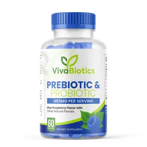 Prebiotic & Probiotic Gummies 60 Count Blue Raspberry 460mg Per Serving Daily Gut Health Digestive Support