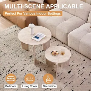 Nesting Coffee Tables Set Of 2 - Mid Century Modern Round Side Tables, Interchangeable Height & Replaceable Legs Design, φ27.6 + φ19.7 For Living Room/Bedroom/Apartment Daily Use