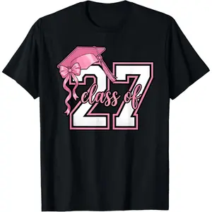 Senior 2027 Graduation Pink Coquette Bow Class of 2027 T-Shirt