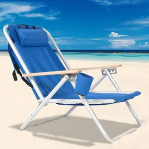 4 Position Adjustable Beach Chair 264 LBS Heavy Duty, Portable Folding Camping Chair with Cup Holder, Lightweight Backpack-Style Adult Beach Chair for Outdoor/Travel