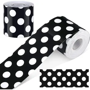 65 Feet Black with White Polka Dot Straight Bulletin Board Borders Trim, Decorations for Classroom Blackboard Rolling Whiteboard Cork Posterboard School Party