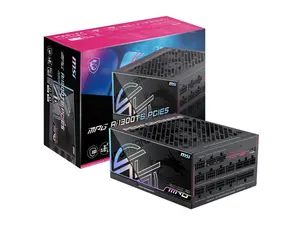 MSI MPG Ai1300TS PCIE5, Fully Modular Gaming 1300W Power Supply, 80+ Titanium, Dual 12V-2x6 Cables, GPU Safeguard+, SiC MOSFETs, Fan Safeguard, ATX 3.1 & PCIe 5.1 Ready,12 Year Warranty