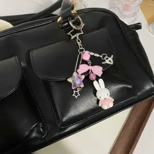 Cute Miffy Kawaii Keychain Y2K Mini Cartoon Rabbit Key Ring Backpack Schoolbag Pendant Doll Punk Style Spice Girl Gift