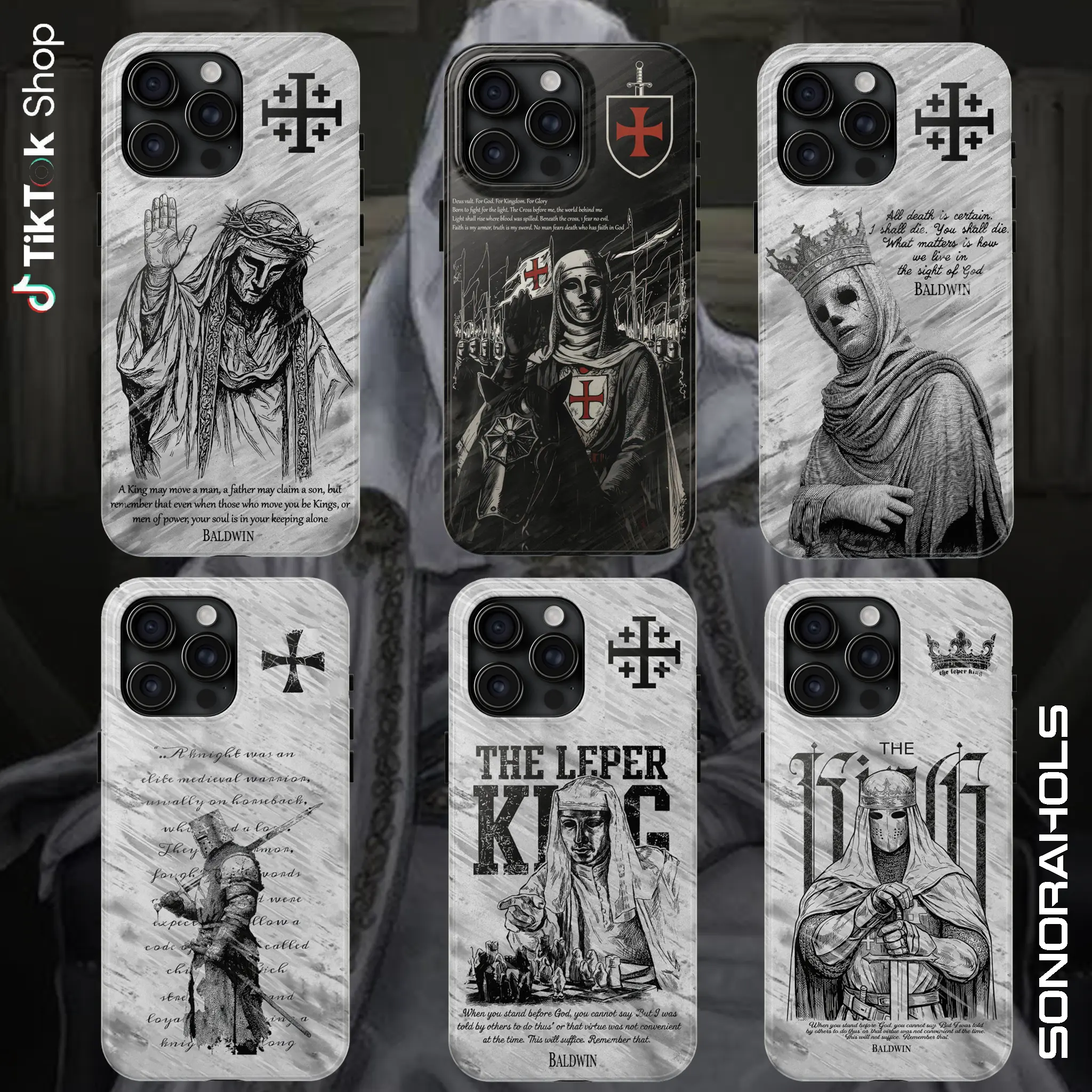 Baldwin IV "The Leper King" The Crusader King and His Holy Army Phone Case, Crusader King of Jerusalem Cross Medieval Christian Phone Cover, Medieval Cross Armor Glory of God Gothic Faith 17 Air Pro Max