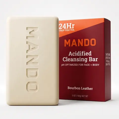 MANDO Acidified Cleansing Bar for Men - 4-in-1 Cleansing Bar for Facial & Body Skincare, Ph-Optimized for All Skin Types