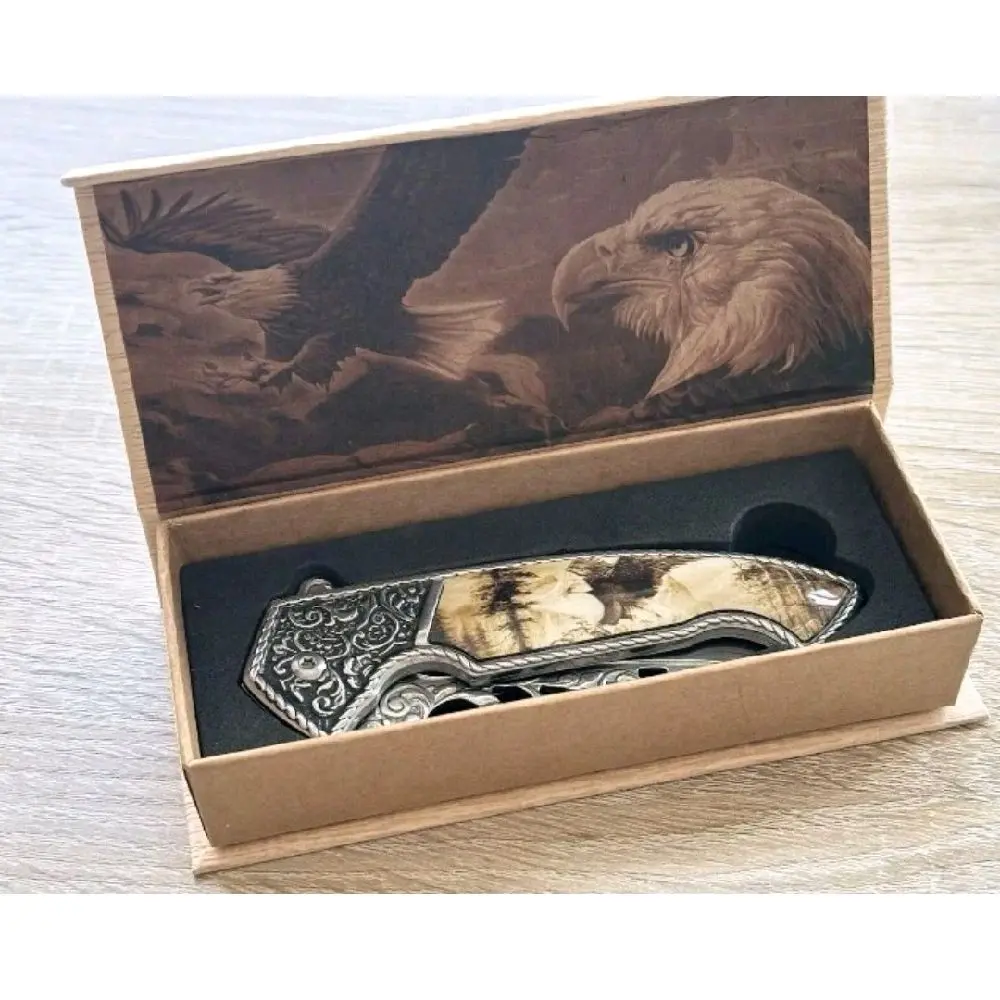 New Decorative Fancy Eagle Theme Knife With Display Box Spring Assisted Opening