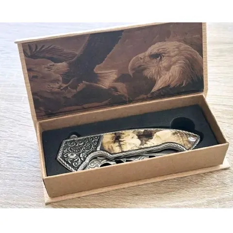 New Decorative Fancy Eagle Theme Knife With Display Box Spring Assisted Opening