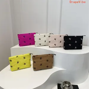 Solid Color Quilted Clutch Bag Large Capacity Zipper Handheld Storage Bag Portable Versatile Accessory For Daily Commute Travel And School Use