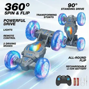 2-in-1 Transforming RC Stunt Car for Kids, Remote Control Toy Car with 360° Spins, Flips, Drift and Twisting Action, LED Glowing Wheels, 4WD Off-Road Racing Vehicle, Indoor Outdoor Gift for Boys Girls, Birthday Christmas Toy Car Fun!