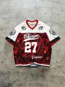 The sport jersey of the Chicago ice hockey team - in a combination of coffee and white, featuring star and number patterns