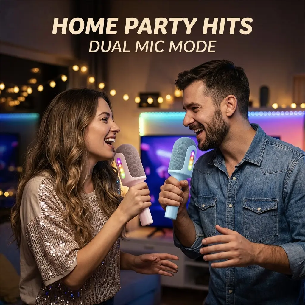Bluetooth Karaoke Microphone with 2 Mics, Portable Wireless Speaker with 5 Voice Changer Effects & RGB Lights, Home Karaoke Machine for Adults Family Party Travel, Unique Birthday Gift