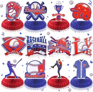 12 Pcs Baseball Party Decorations Baseball Honeycomb Centerpieces Baseball Theme Table Decoration Tables Centerpieces Baseball Sports Red Blue Birthday Shower Party