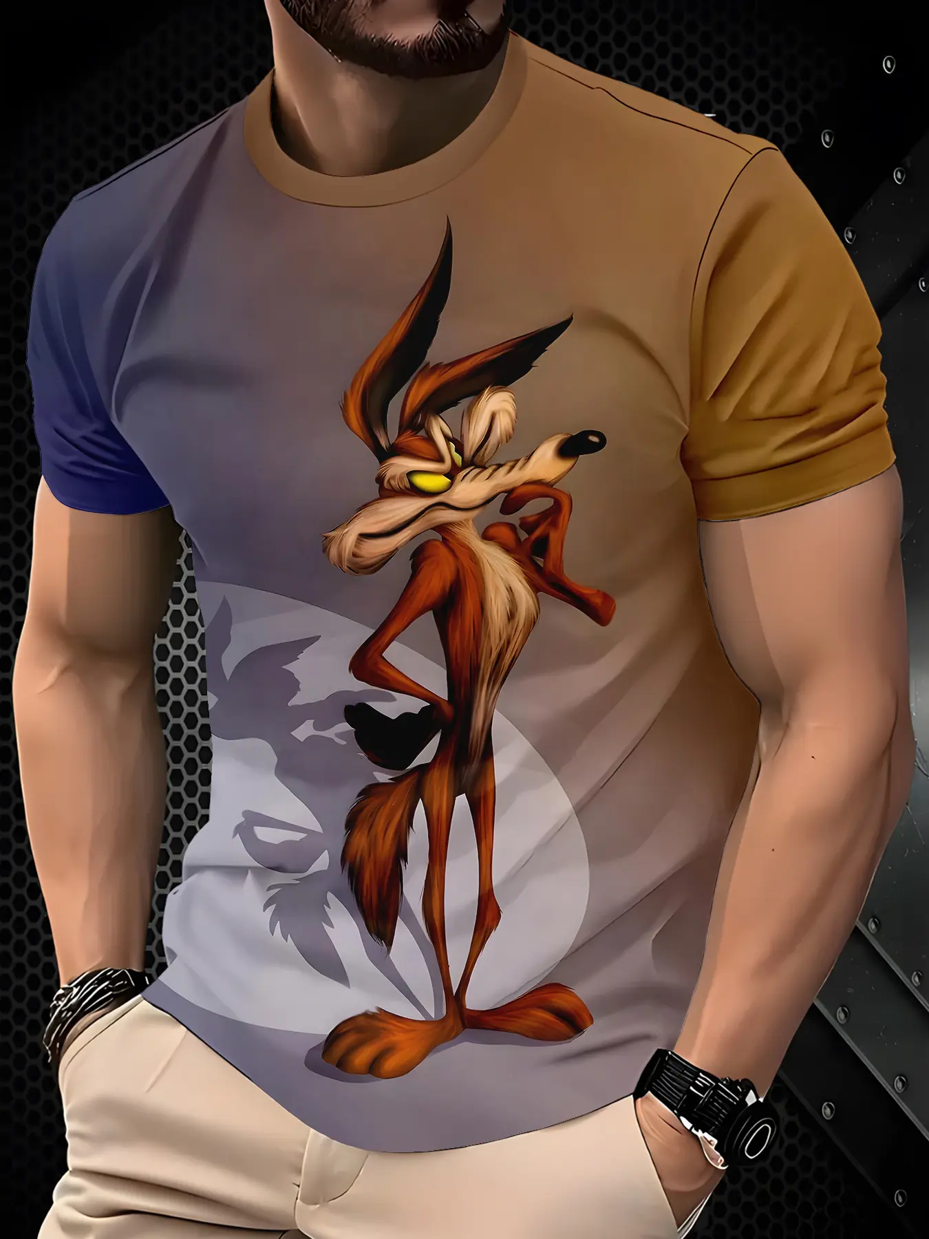 Whimsical Cartoon Short Sleeve Casual Menswear Streetwear T-Shirt Tops with Donkey Motorcycle Print, Easy to Pair Style, Graphic Printed Tee