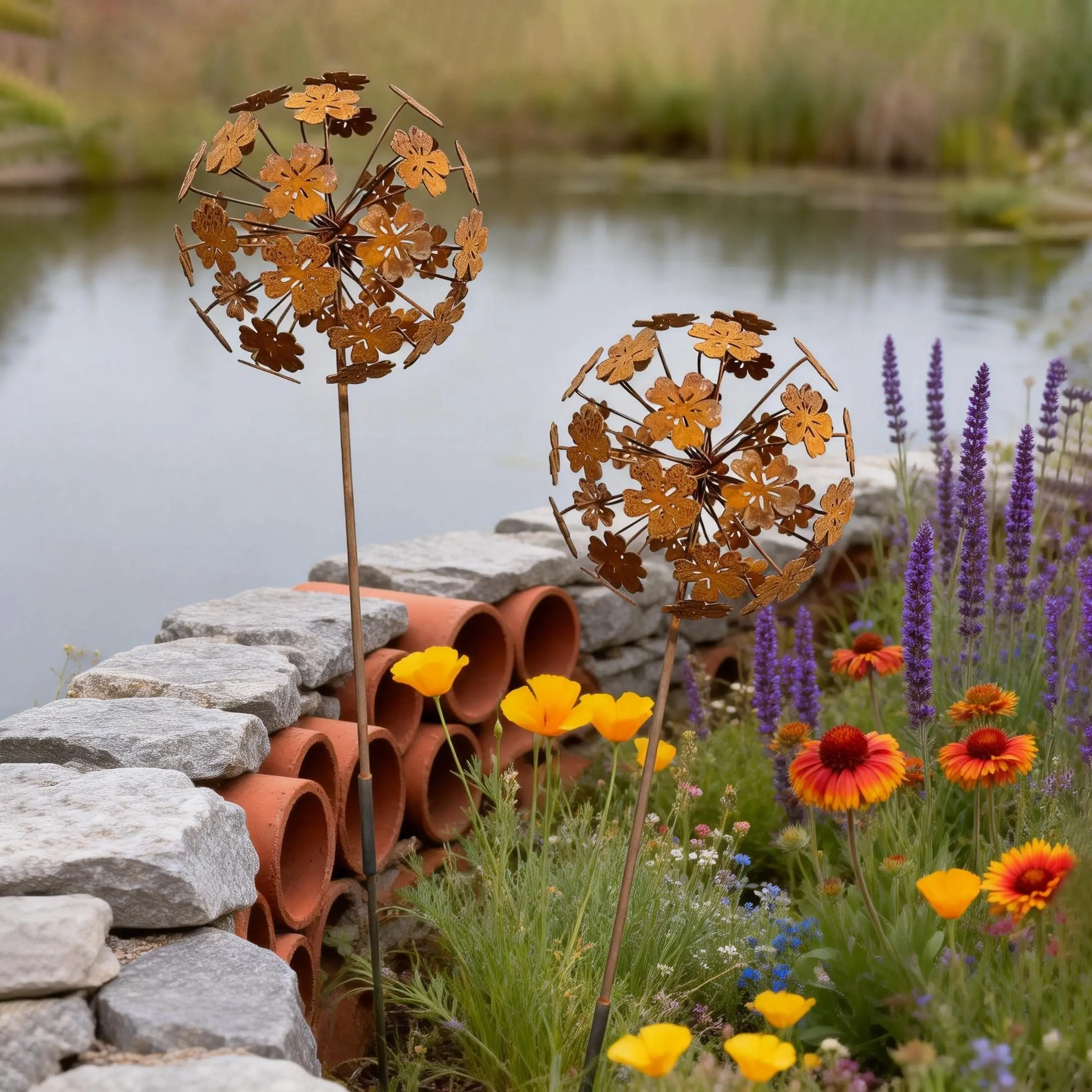 Vintage Dandelion Lawn Stake, Rustic Metal Garden Art Decor, Outdoor Yard Ornament, Weathered Style Plant Holder, Gardening Accessory, Garden Statue, Garden Accessories