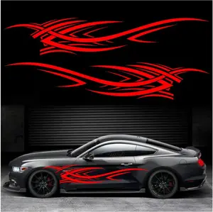 2 count 94.4'' Universal Flame Graphics  Auto  Side Sticker Racing  Self-Adhesive Side Strip Decal Decoration Accessories for  SUV Off-Road  (Style2 Red)