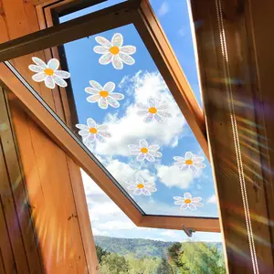 4Pcs 15x42cm Colorful Sun Simple Little Daisy Window Sticker 2D Wall Sticker for Window Decoration