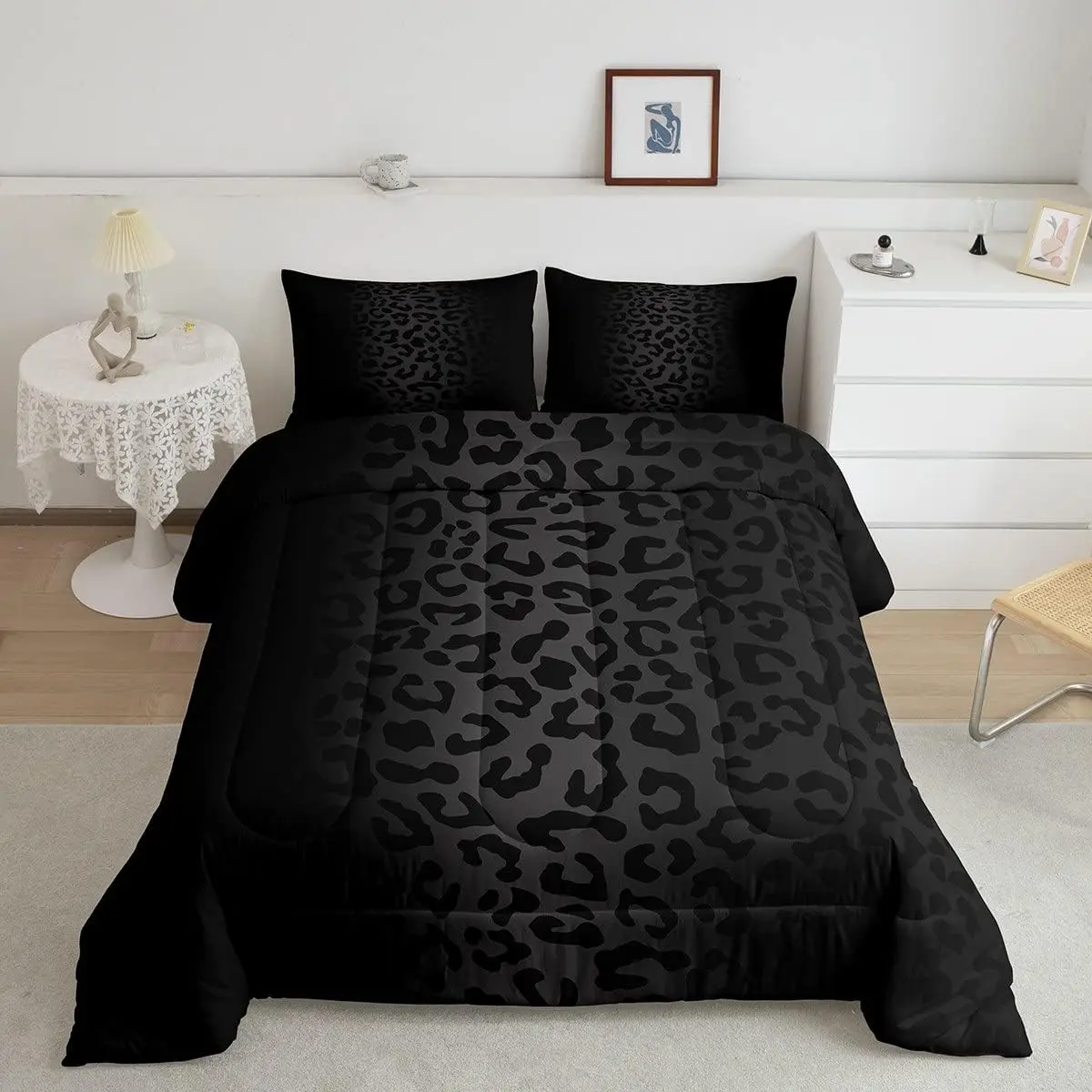 Feelyou 3D Relief Microfiber Animal Theme Bedding Set - Black Cheetah Leopard Print Cozy Safari Linens, Quilt Set for Bedroom Decor Ideas, Bedding Sets